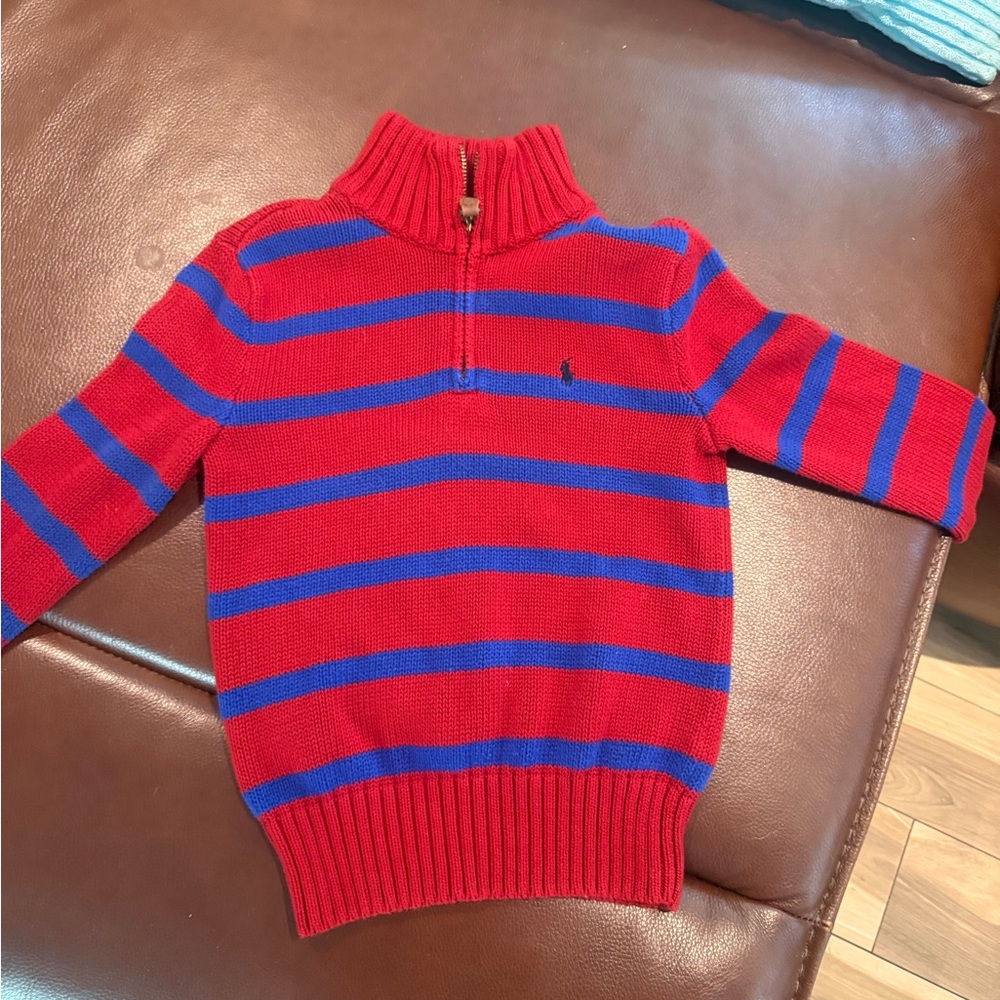 Ralph Lauren Red and Blue Zip-Up Sweater